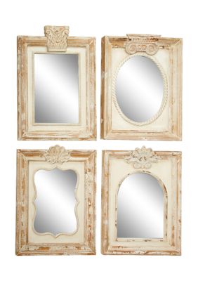 Vintage Wood Wall Mirror - Set of 4