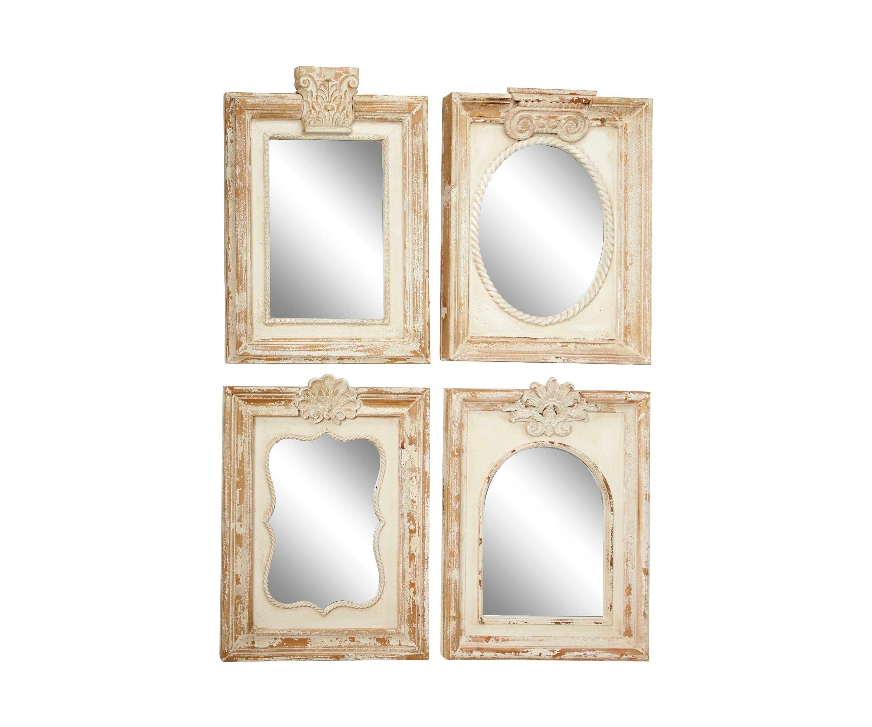 Vintage Wood Wall Mirror - Set of 4