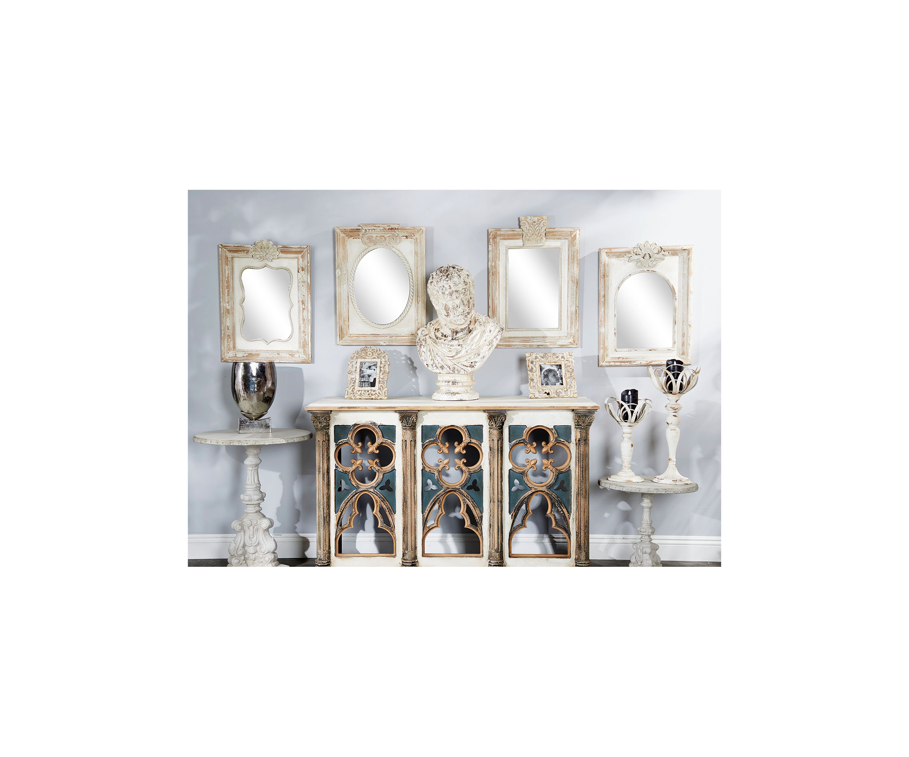 Vintage Wood Wall Mirror - Set of 4