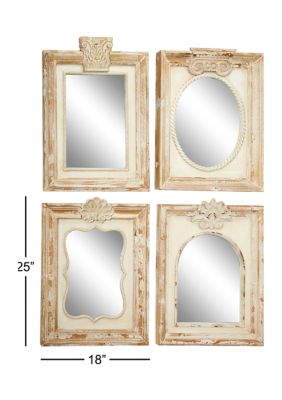 Vintage Wood Wall Mirror - Set of 4