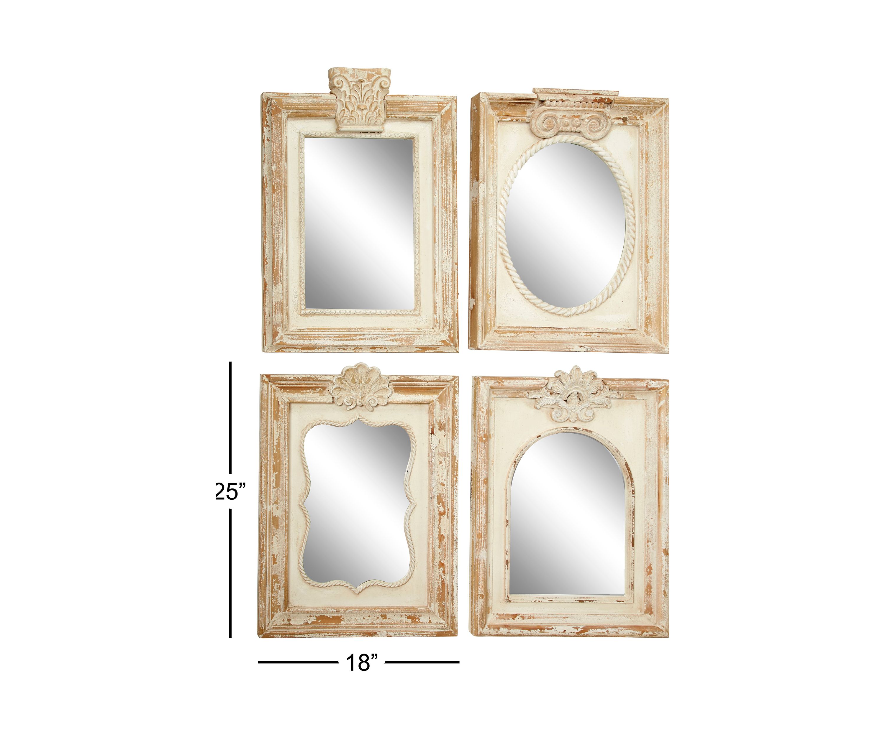 Vintage Wood Wall Mirror - Set of 4
