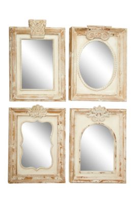 Vintage Wood Wall Mirror - Set of 4