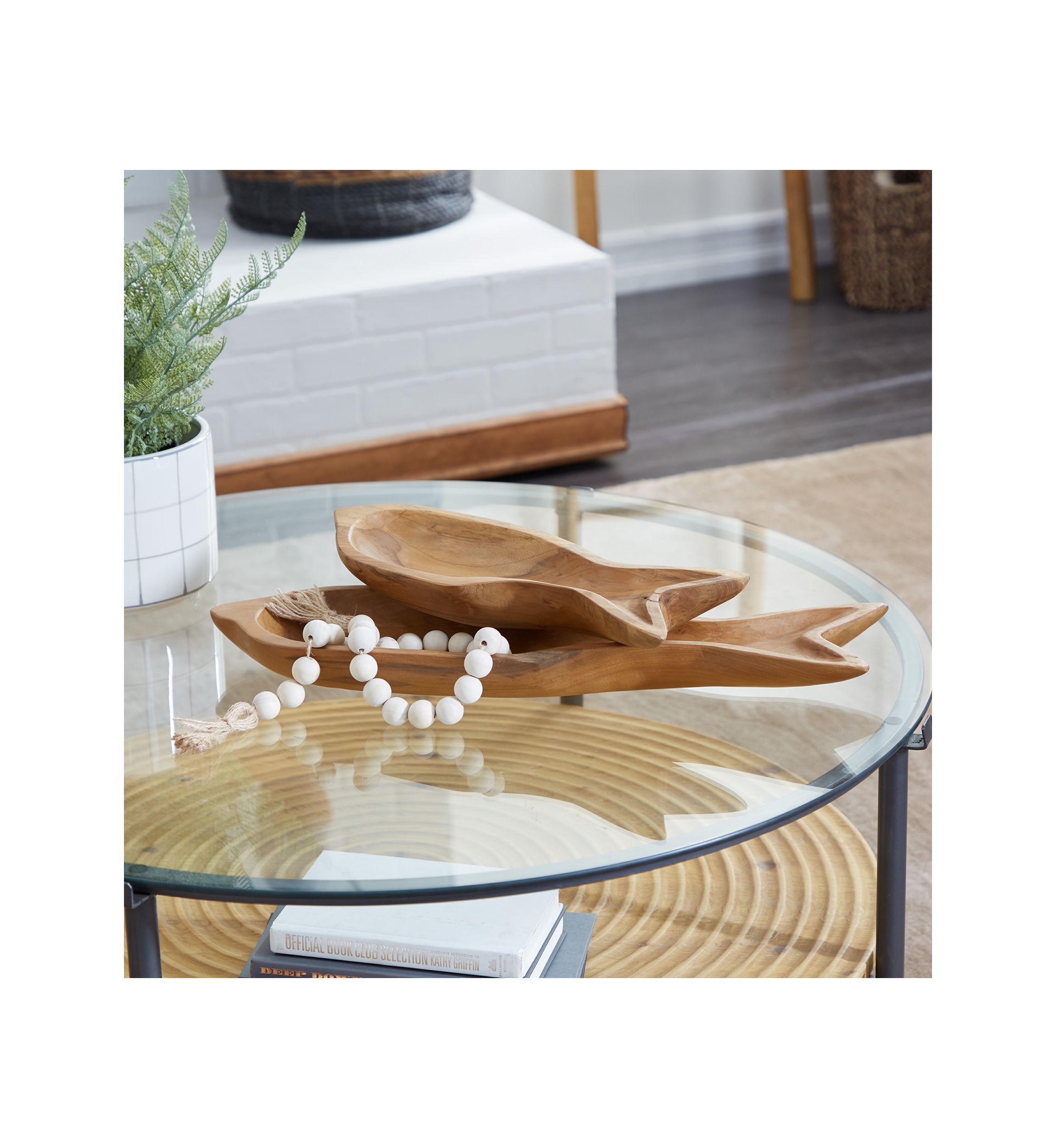 Coastal Teak Wood Tray - Set of 2