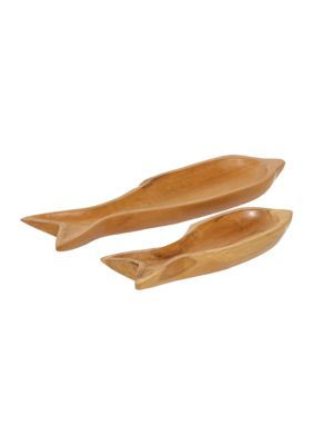 Coastal Teak Wood Tray - Set of 2