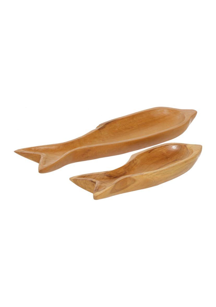 Coastal Teak Wood Tray - Set of 2