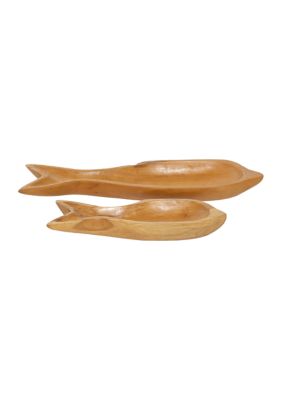 Coastal Teak Wood Tray - Set of 2