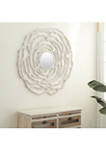 Large Abstract Flower White Wood Wall Mirror, 45 Inch 