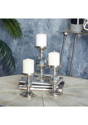 Transitional Aluminum Metal Candle Holder - Set of 3