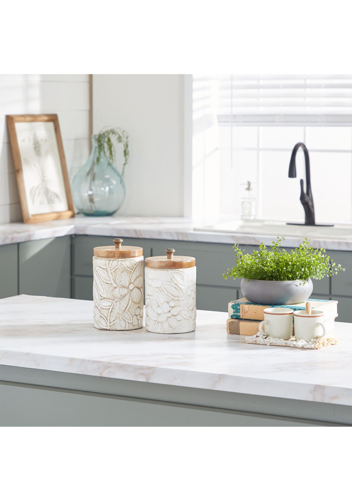 Farmhouse Ceramic Decorative Jars - Set of 2