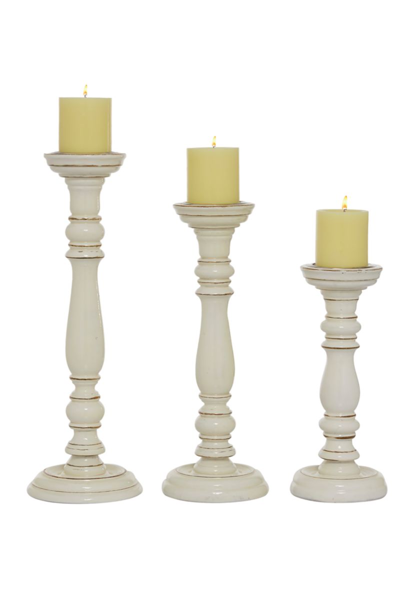 Country Cottage Mango Wood Candle Holder - Set of 3
