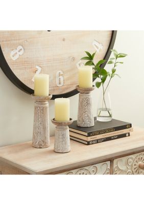 Coastal Wood Candle Holder - Set of 3