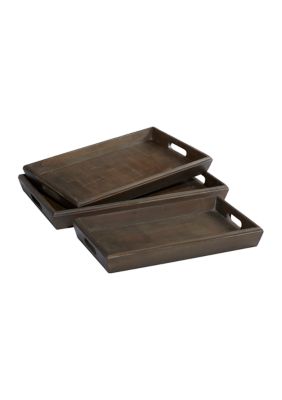 Mango Wood Contemporary Tray - Set of 3