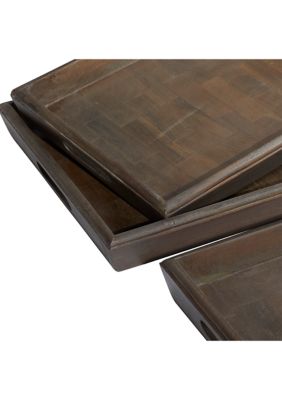 Mango Wood Contemporary Tray - Set of 3