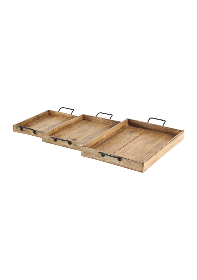 Rustic Mango Wood Tray - Set of 3