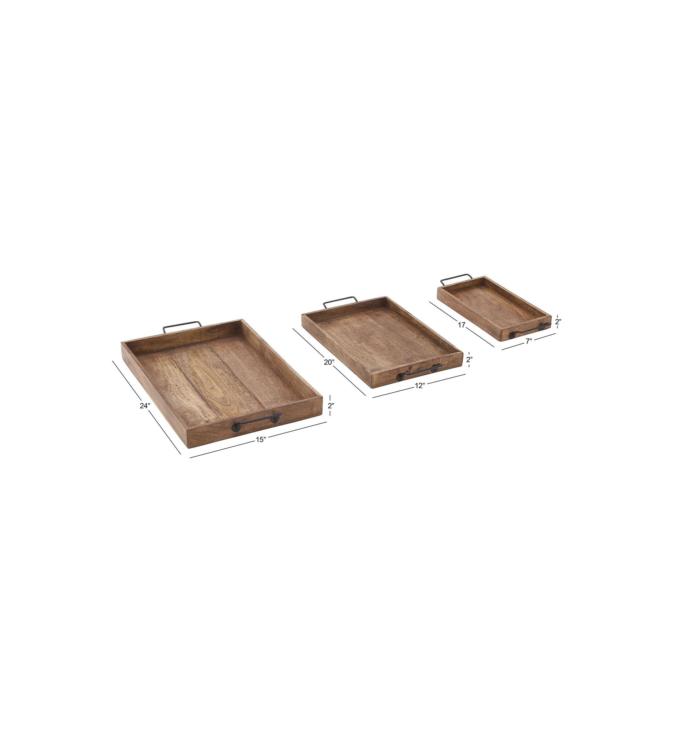 Rustic Mango Wood Tray - Set of 3