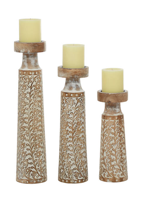 Monroe Lane Mango Wood Natural Candle Holder Set