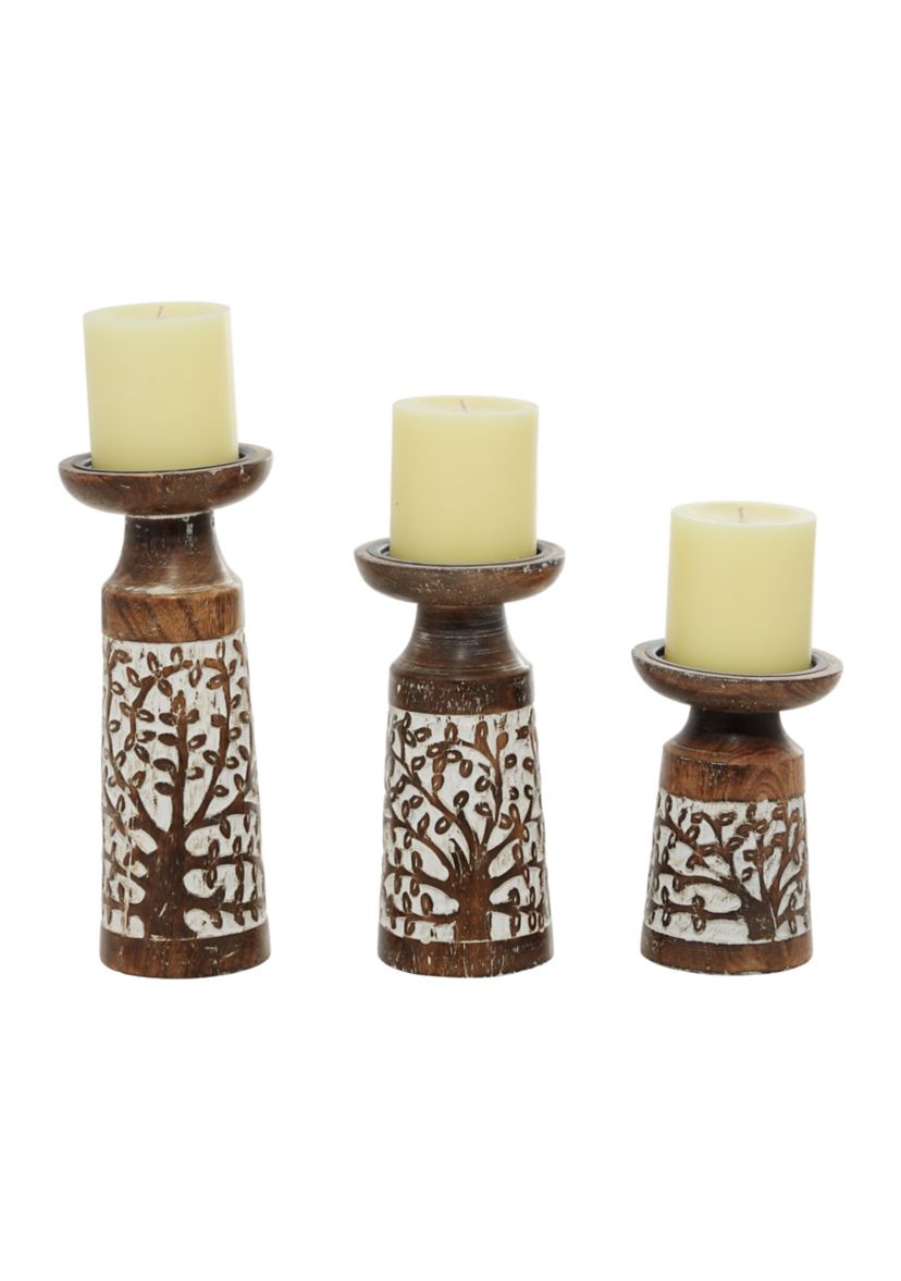 Coastal Mango Wood Candle Holder - Set of 3