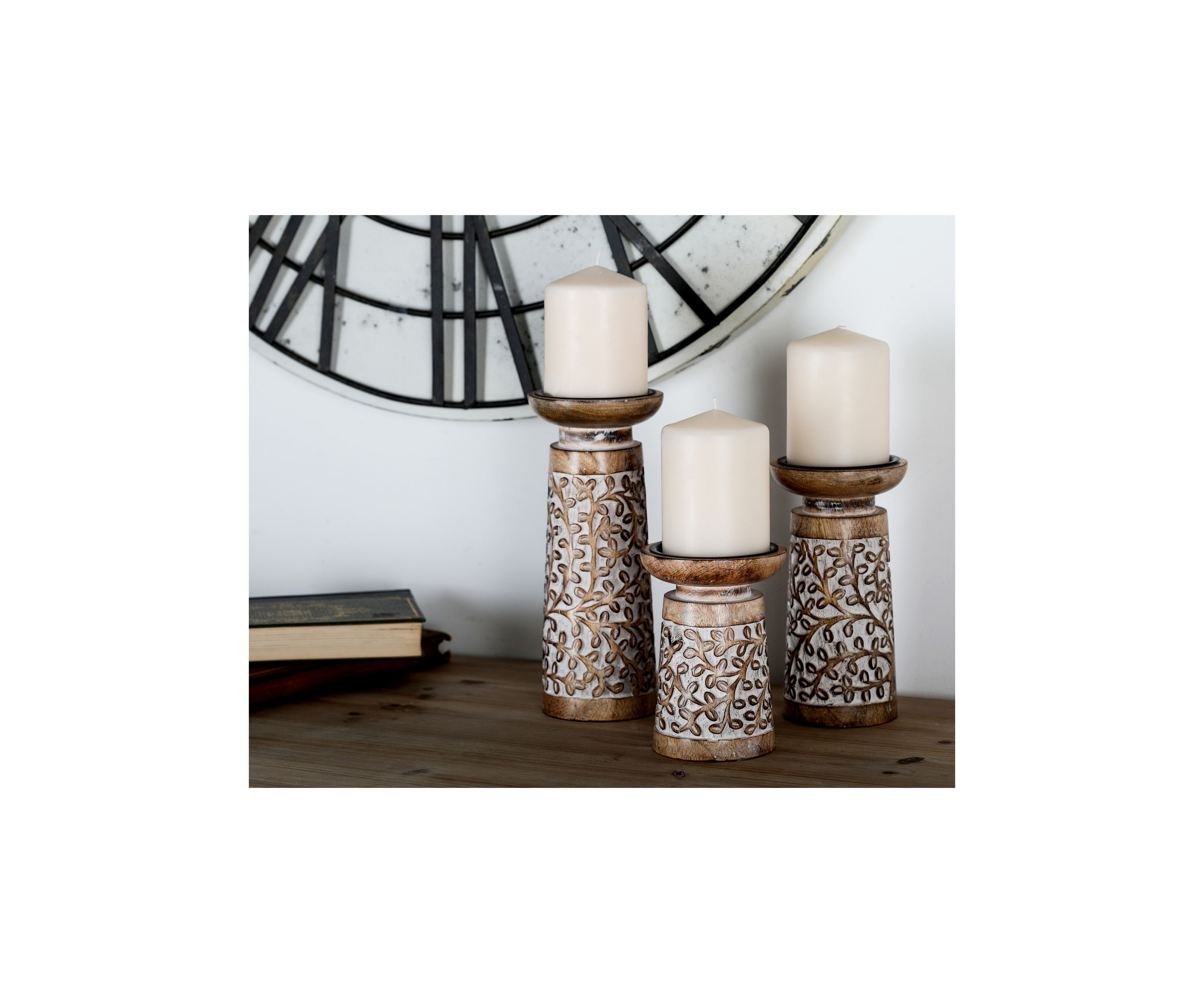 Coastal Mango Wood Candle Holder - Set of 3