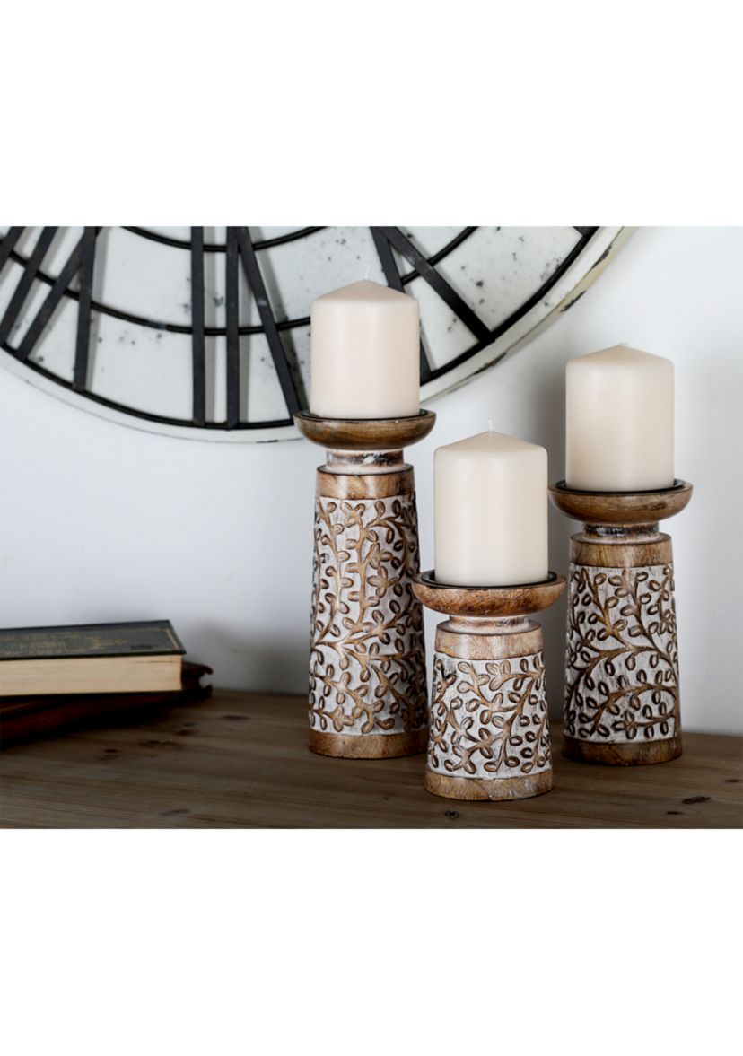 Coastal Mango Wood Candle Holder - Set of 3