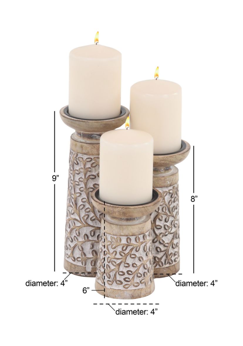 Coastal Mango Wood Candle Holder - Set of 3