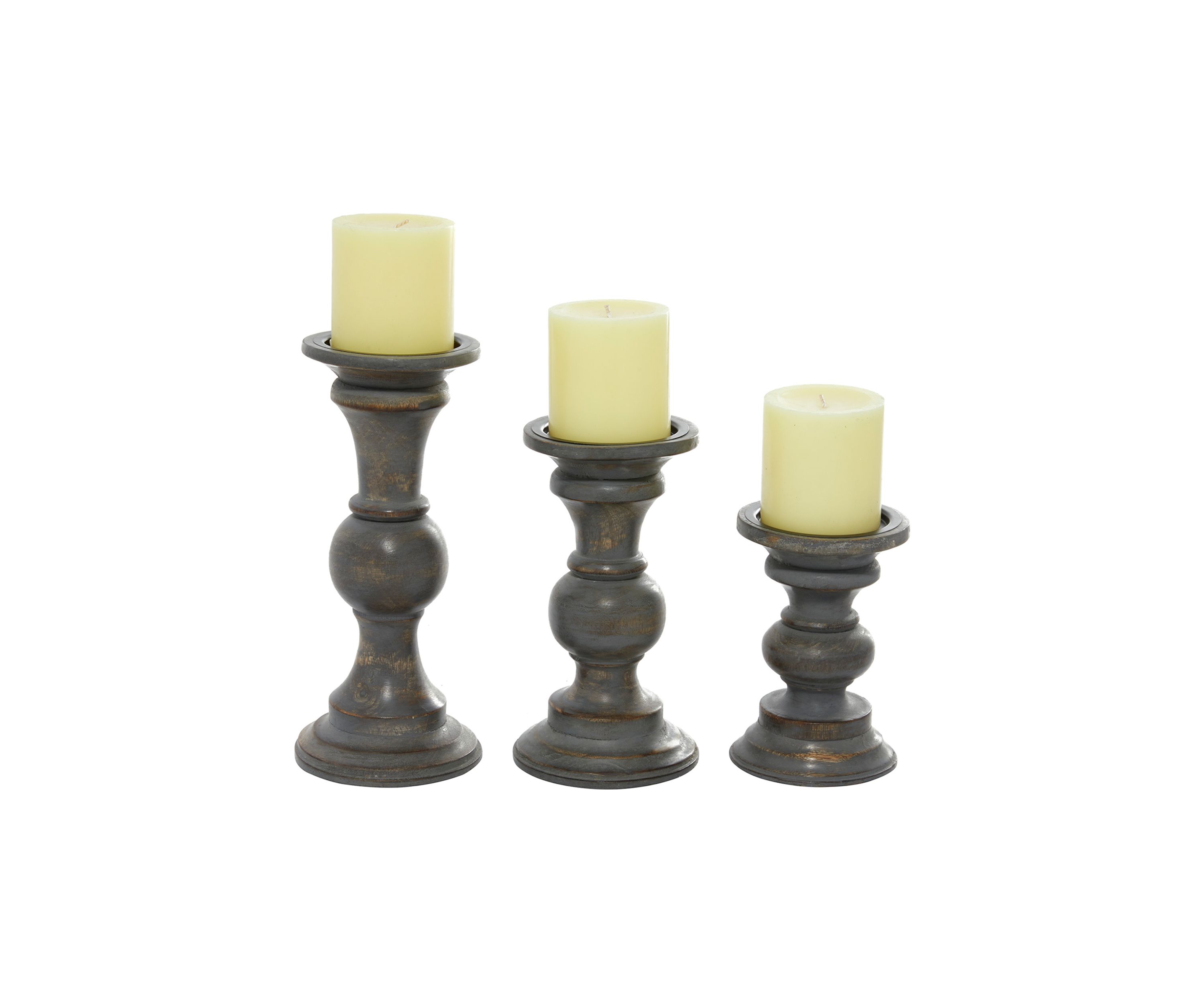 Traditional Wood Candle Holder - Set of 3
