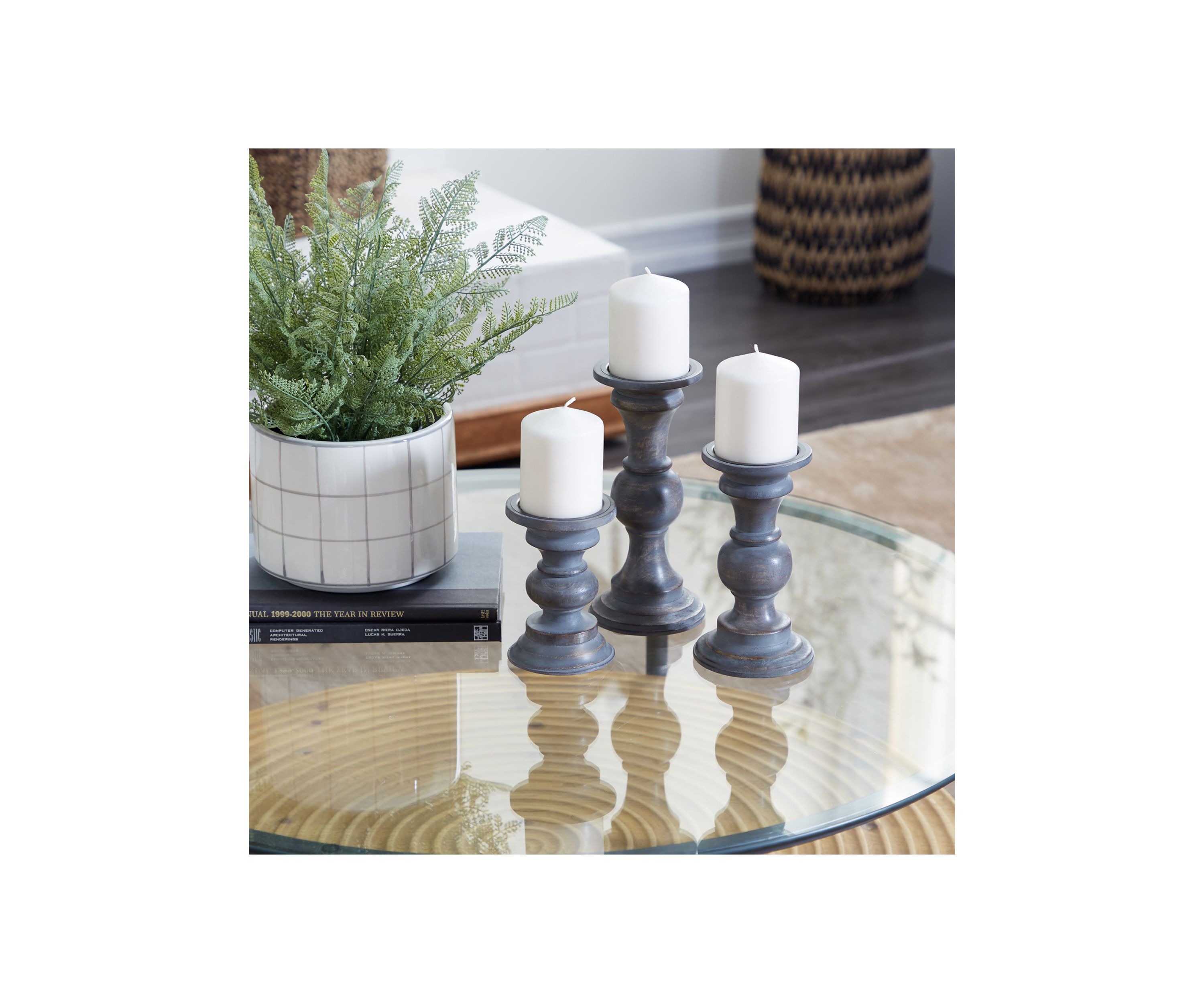 Traditional Wood Candle Holder - Set of 3
