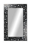Rectangular Black Wood Wall Mirror with Pearl Oyster Flowers, 30 in x 47 in 