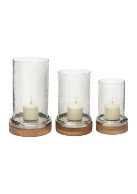 Traditional Wood Hurricane Lamp - Set of 3