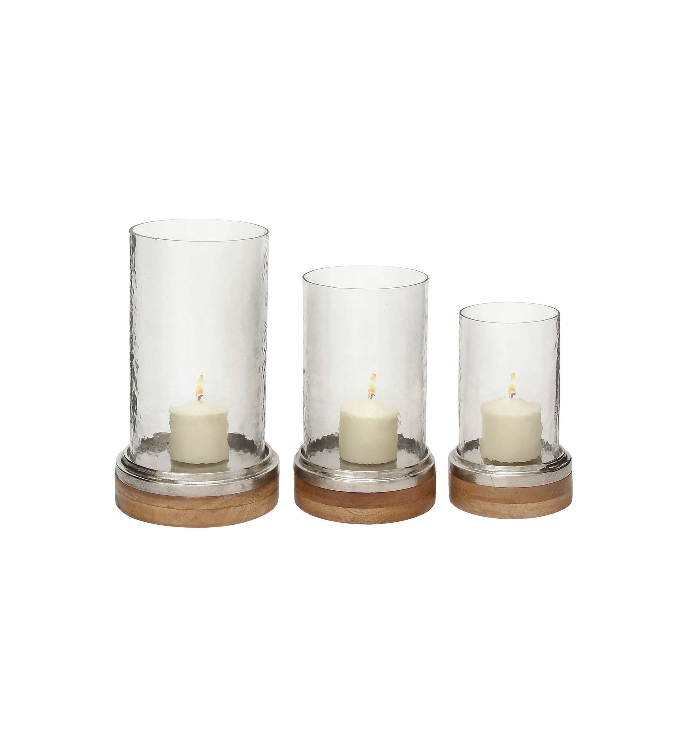 Traditional Wood Hurricane Lamp - Set of 3