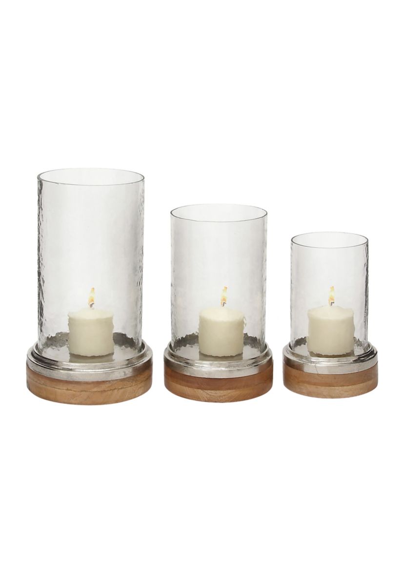 Traditional Wood Hurricane Lamp - Set of 3