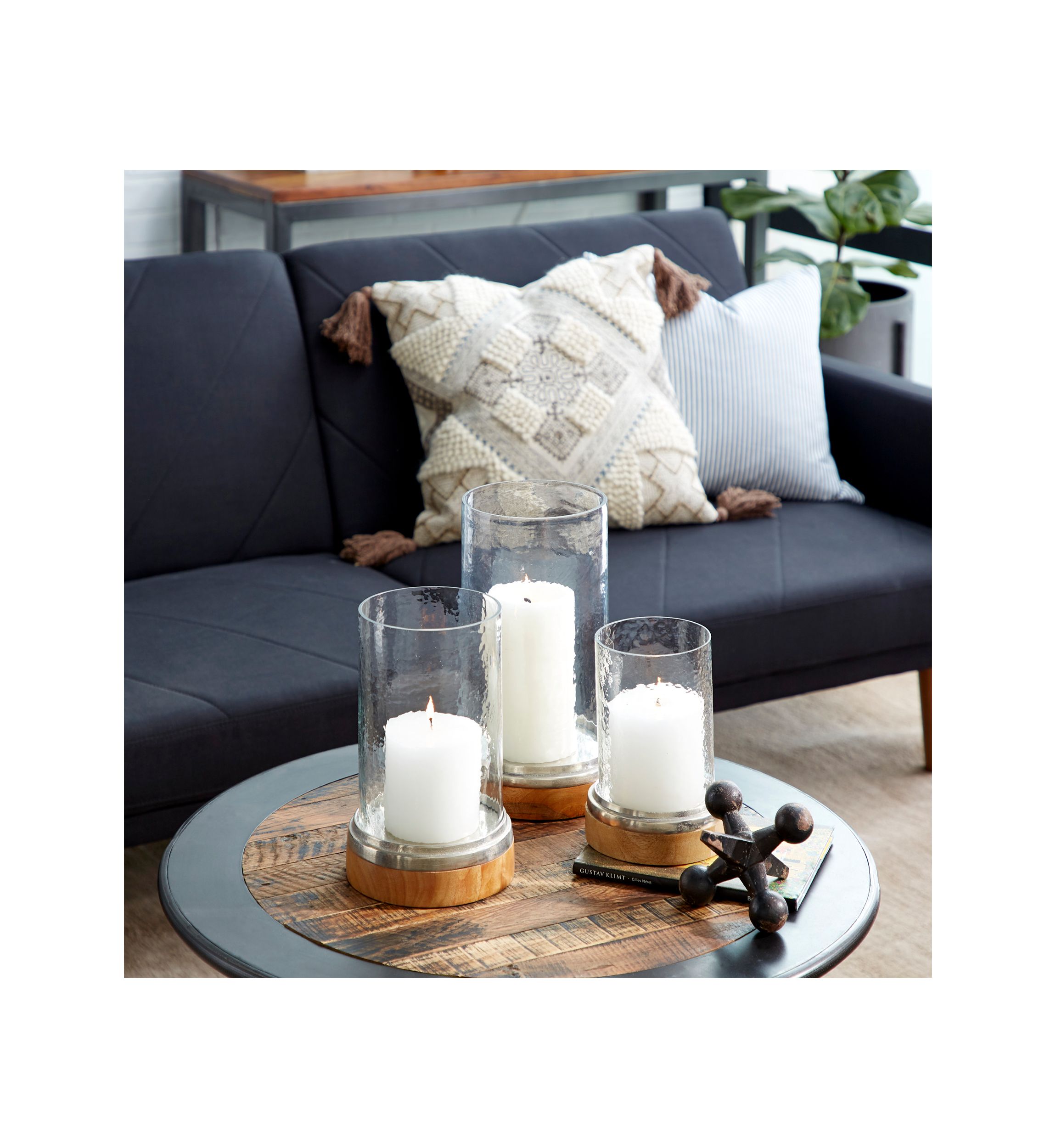 Traditional Wood Hurricane Lamp - Set of 3