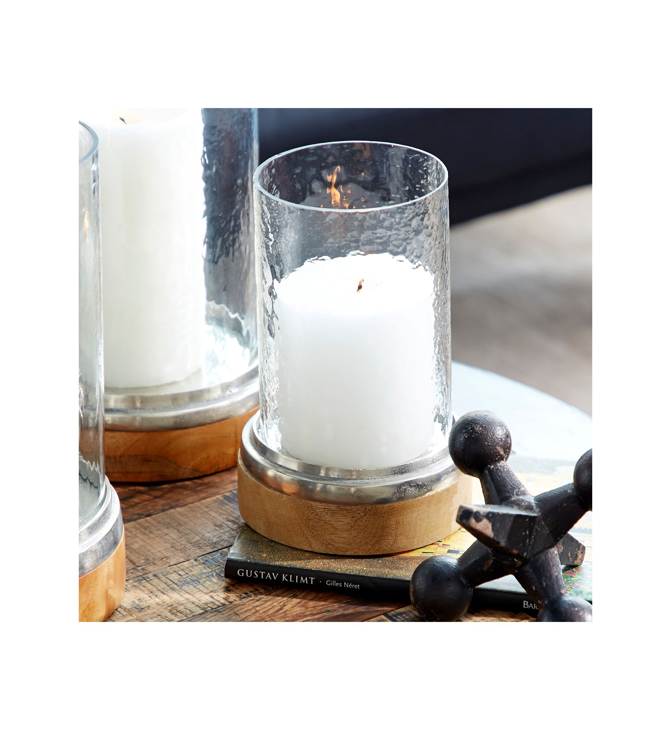 Traditional Wood Hurricane Lamp - Set of 3