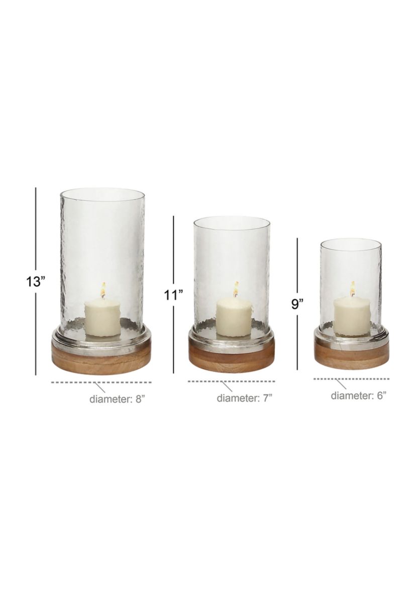 Traditional Wood Hurricane Lamp - Set of 3
