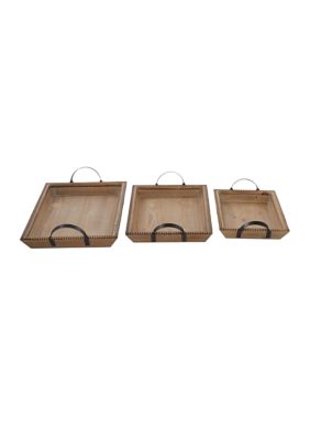 Coastal Wood Tray - Set of 3