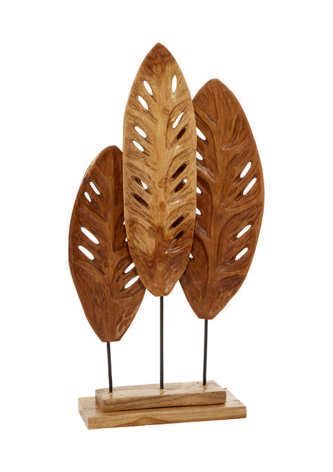 Monroe Lane Teak Wood Natural Leaves Sculpture