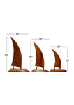 Teak Wood Sail Boat Sculpture - Set of 3