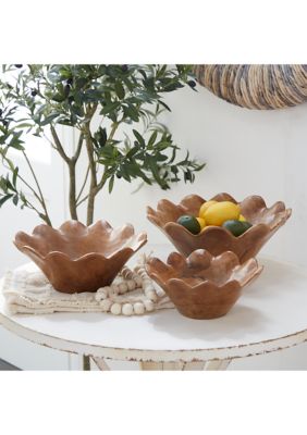 Bohemian Teak Wood Decorative Bowl - Set of 3