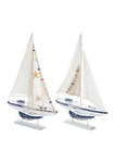 Set of 2 Wood Coastal Sail Boat Sculpture
