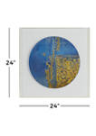 Large Contemporary Blue and Gold Abstract Art Shadow Box