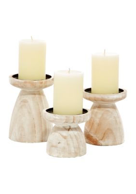 Coastal Wood Candle Holder - Set of 3