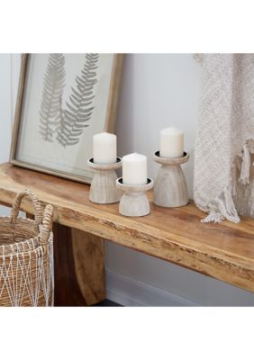 Coastal Wood Candle Holder - Set of 3