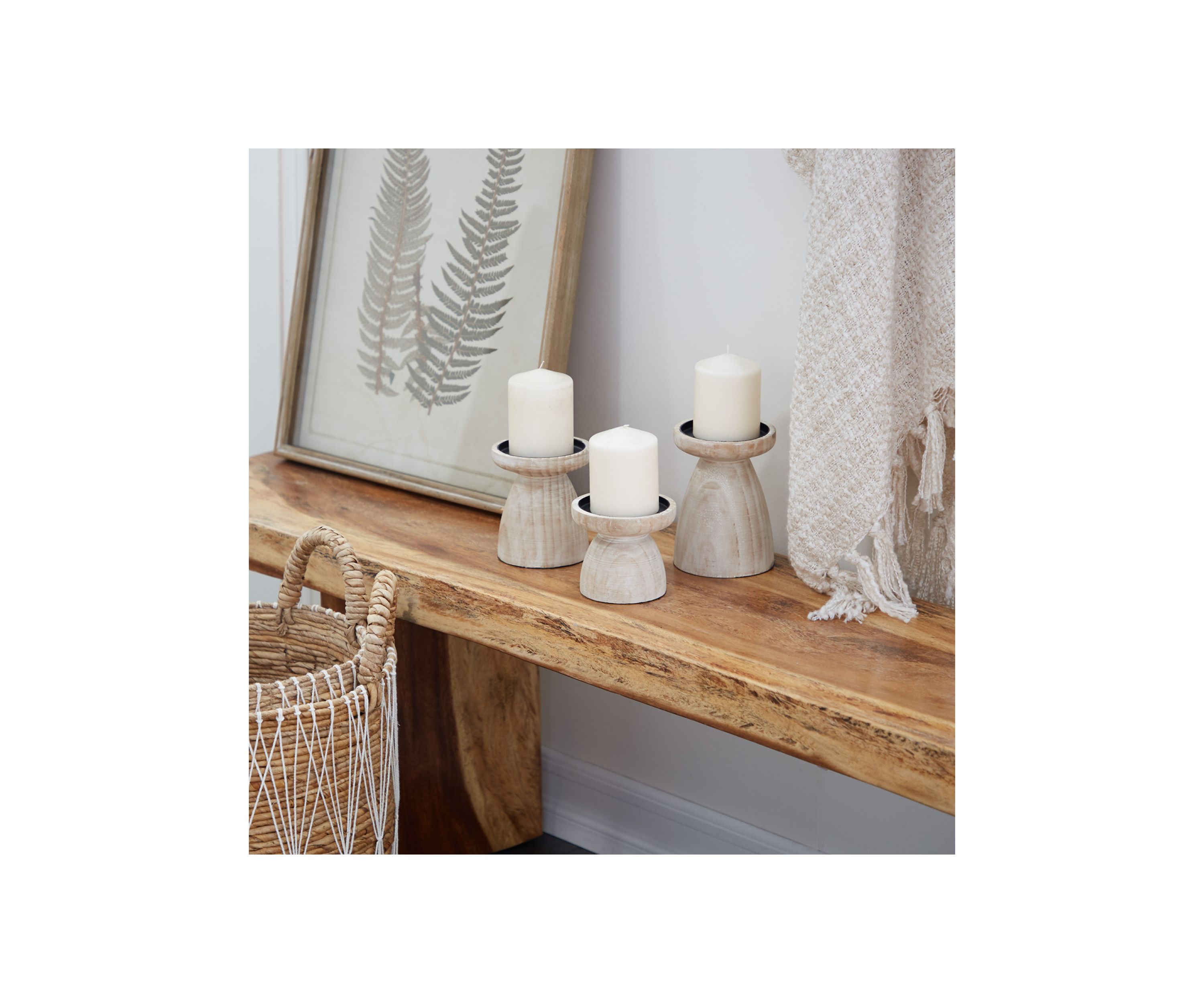Coastal Wood Candle Holder - Set of 3