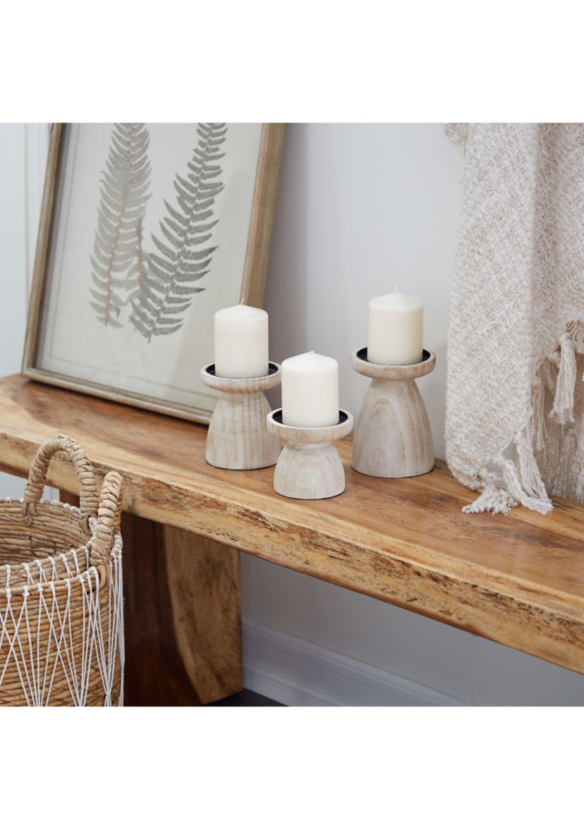 Coastal Wood Candle Holder - Set of 3
