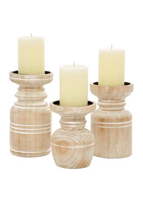 Coastal Wood Candle Holder - Set of 3