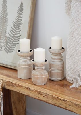 Coastal Wood Candle Holder - Set of 3