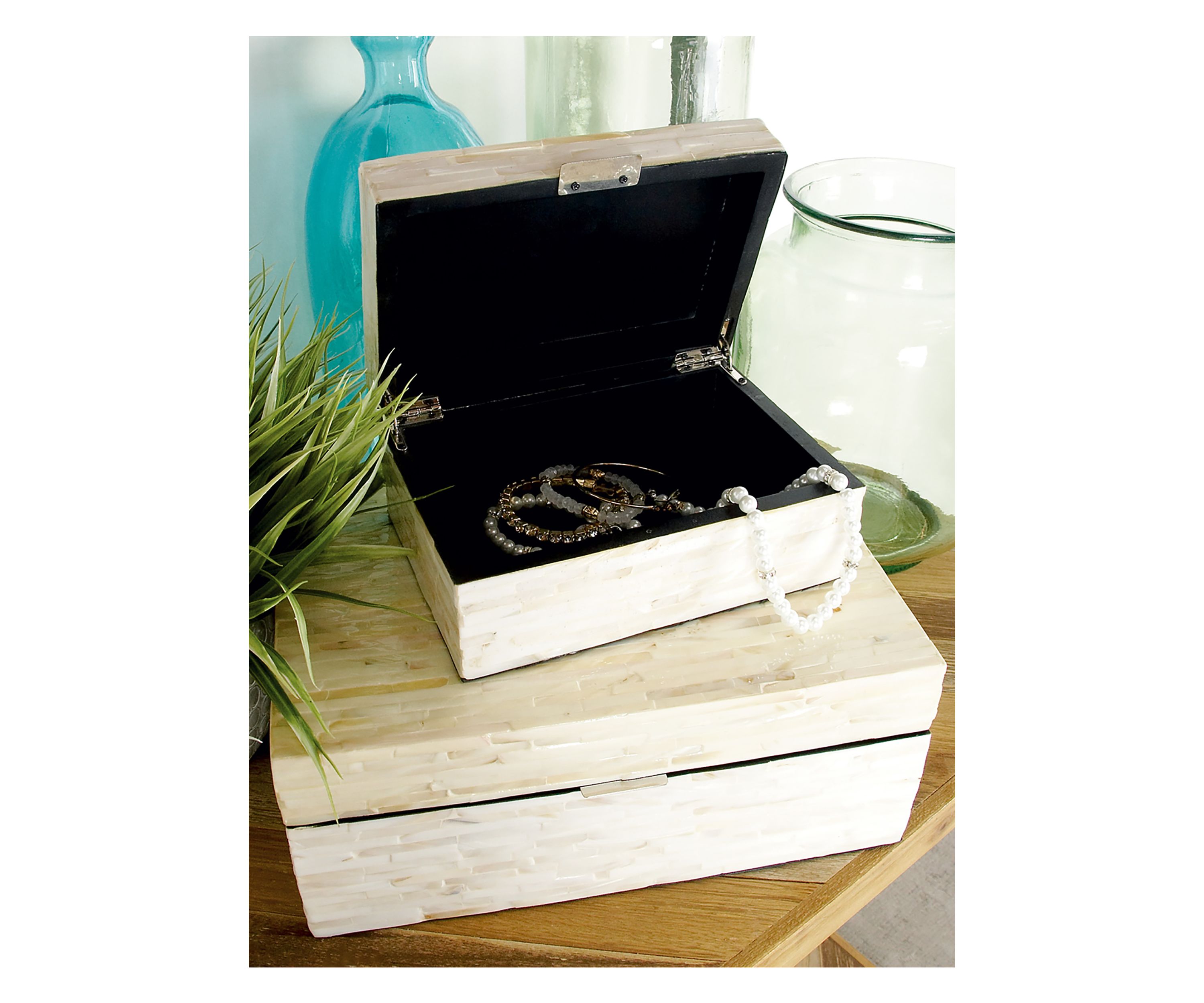 Coastal Mother of Pearl Shell Box - Set of 2