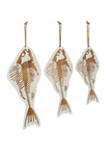 Large White And Natural Wood Coastal Fish Hanging Wall Décor With Rope Set