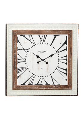 Monroe Lane Farmhouse Style Extra Large White Square Wood And Metal Wall Clock With Roman Numerals 32 In X 32 In Belk