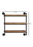 26 in x 7 in Rectangular Black Metal and Natural Wood Tray Wall Shelf