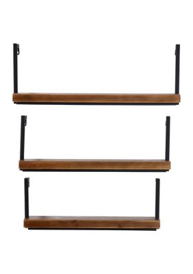 Monroe Lane Industrial Wood Wall Shelf - Set of 3, Brown